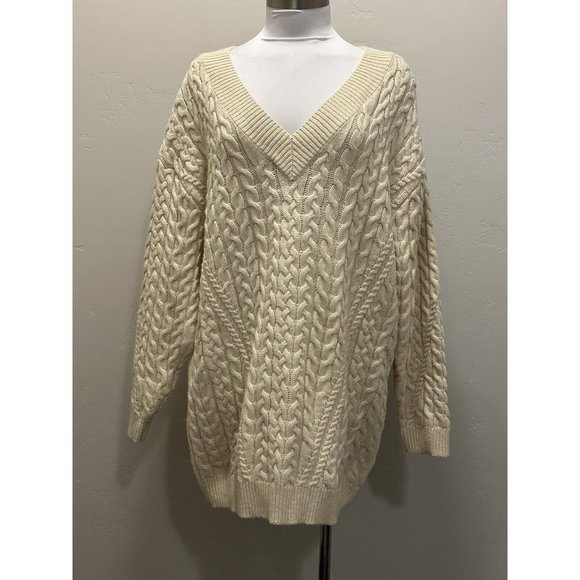 ZARA CABLE KNIT V-NECK SWEATER OVERSIZED SAND S REF. 6873/167/712  BLOGGERS FAVE - Picture 4 of 7